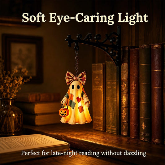 Library Lantern-Decorative Bookshelf Lighting, Vintage Fantasy Book Nook Lamp, Magic Reading Light for Bookworms with Ghost Charm, Portable Shelf Decor, 10.4*9.3 In, Pumpkin Ghost